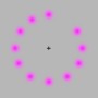 Der grüne Punkt frisst die rosanen... wenn man auf das Kreuz schaut. Eigentlich wird immer nur ein rosaner Punkt nach dem anderen kurz ausgeblendet.